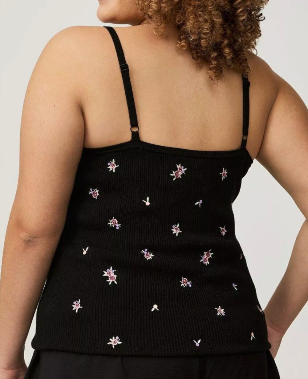 TORRID Cami Sweater Ribbed Embroidered Roses 0 L 12 V Neck NWT
